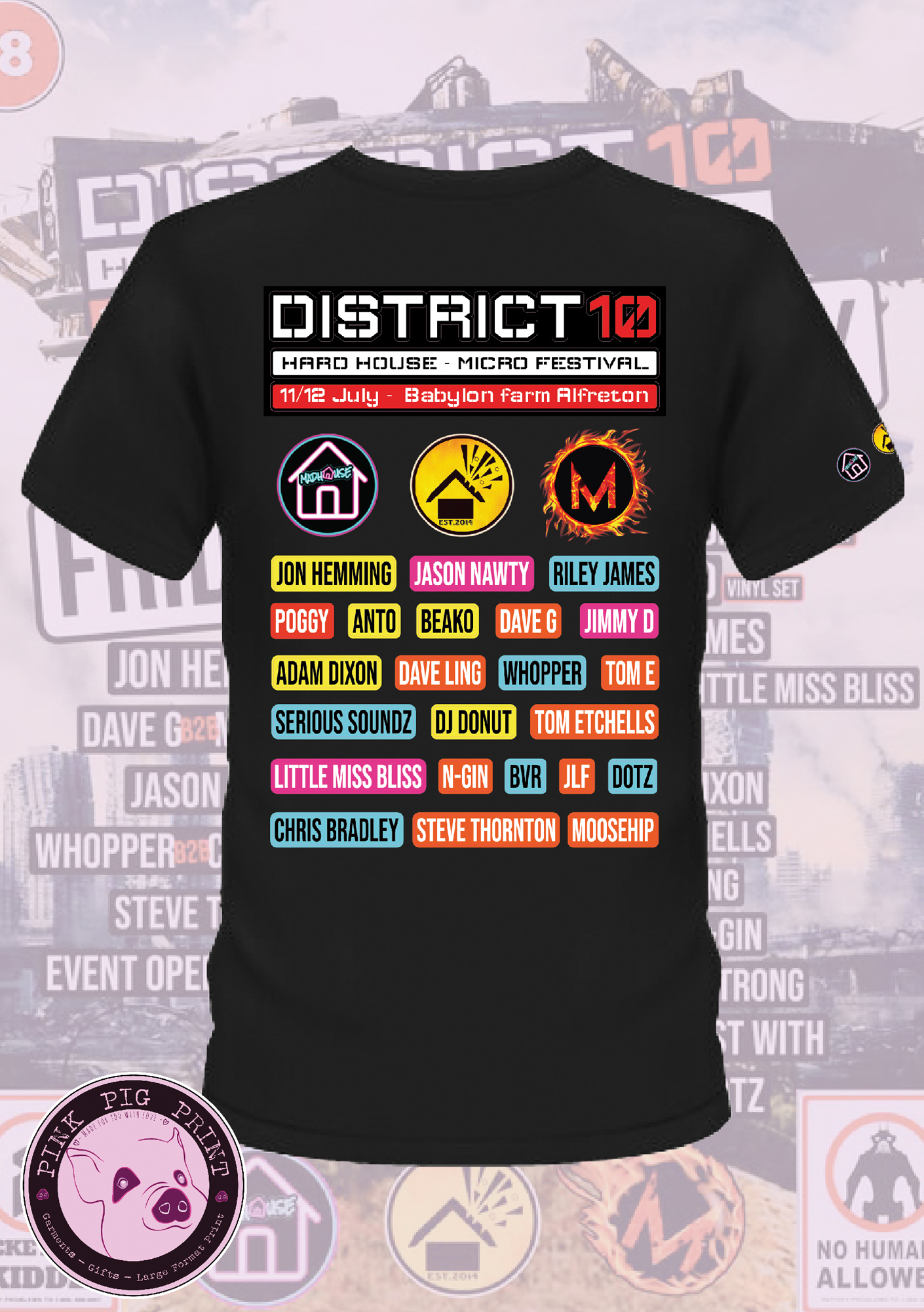 pink pig print madhouse district 10 t shirt back