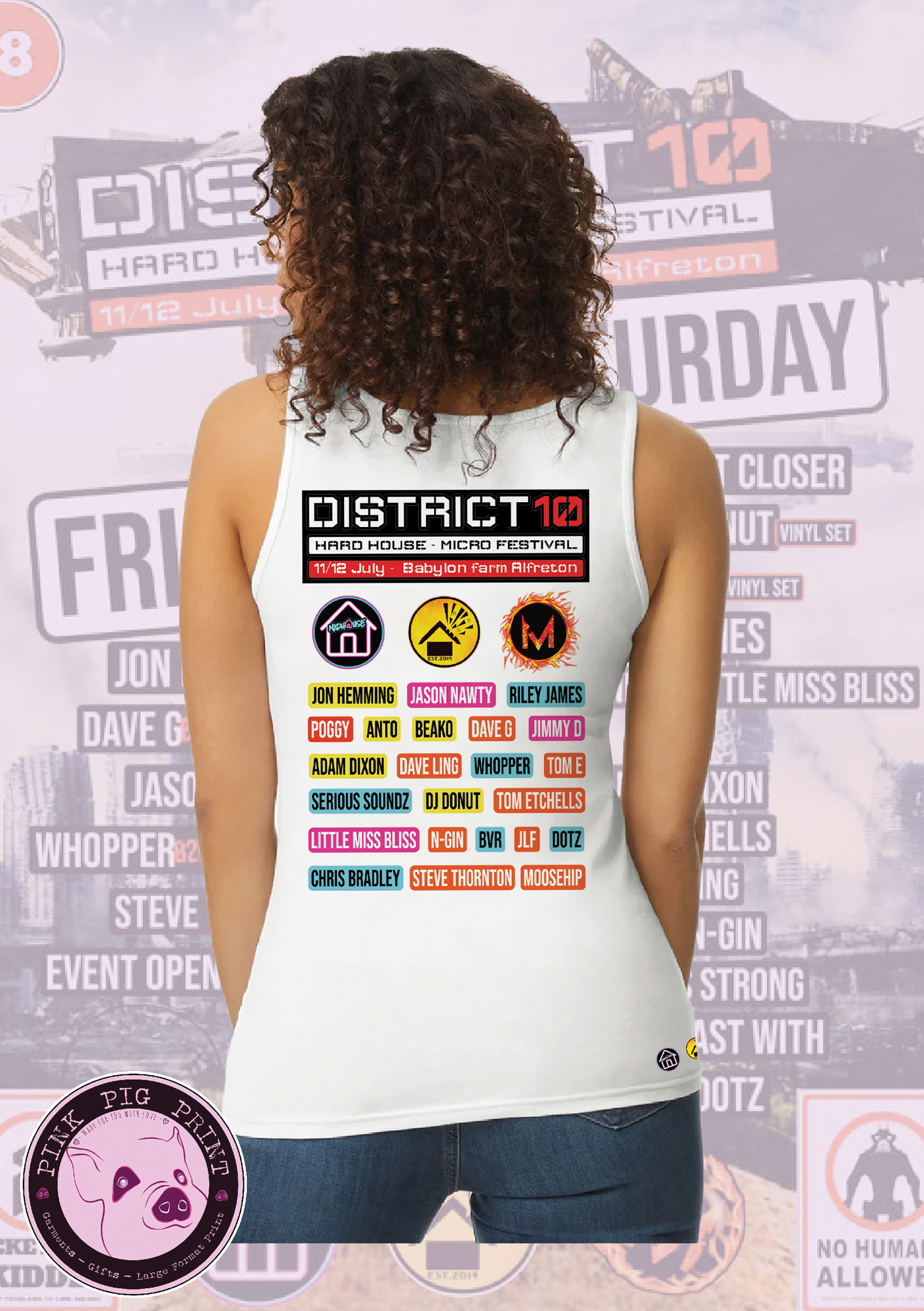 pink pig print madhouse district 10 womens tank top back