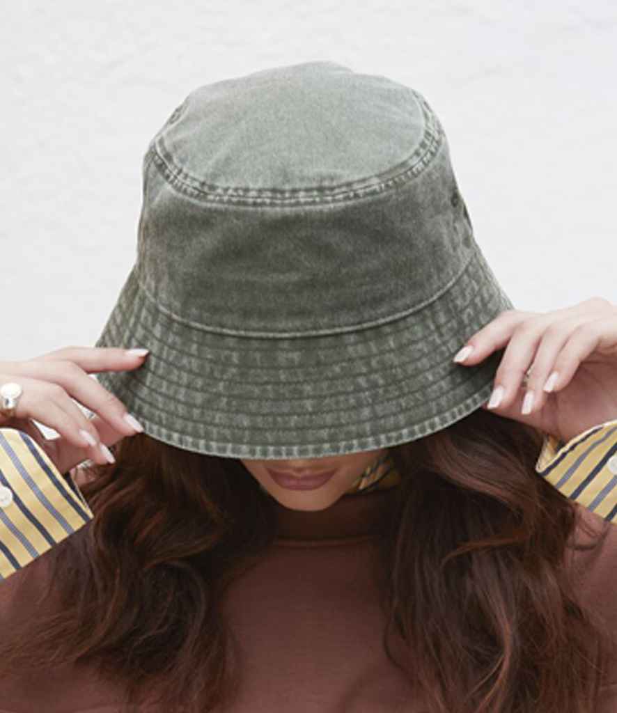 pppbb6881 pink pig print beechfield vintage bucket hat 03