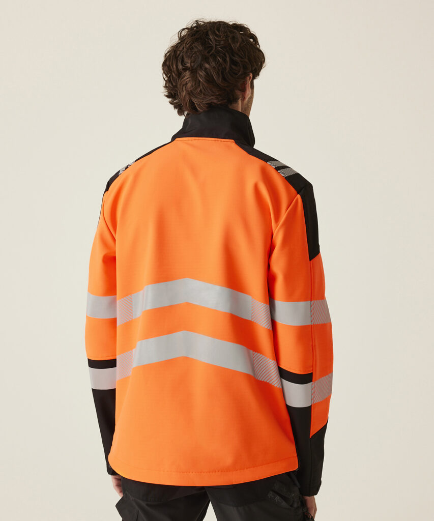 ppp_rg47803   pink pig print  hi vis x pro 3 layer softshell jacket class 2 orange back