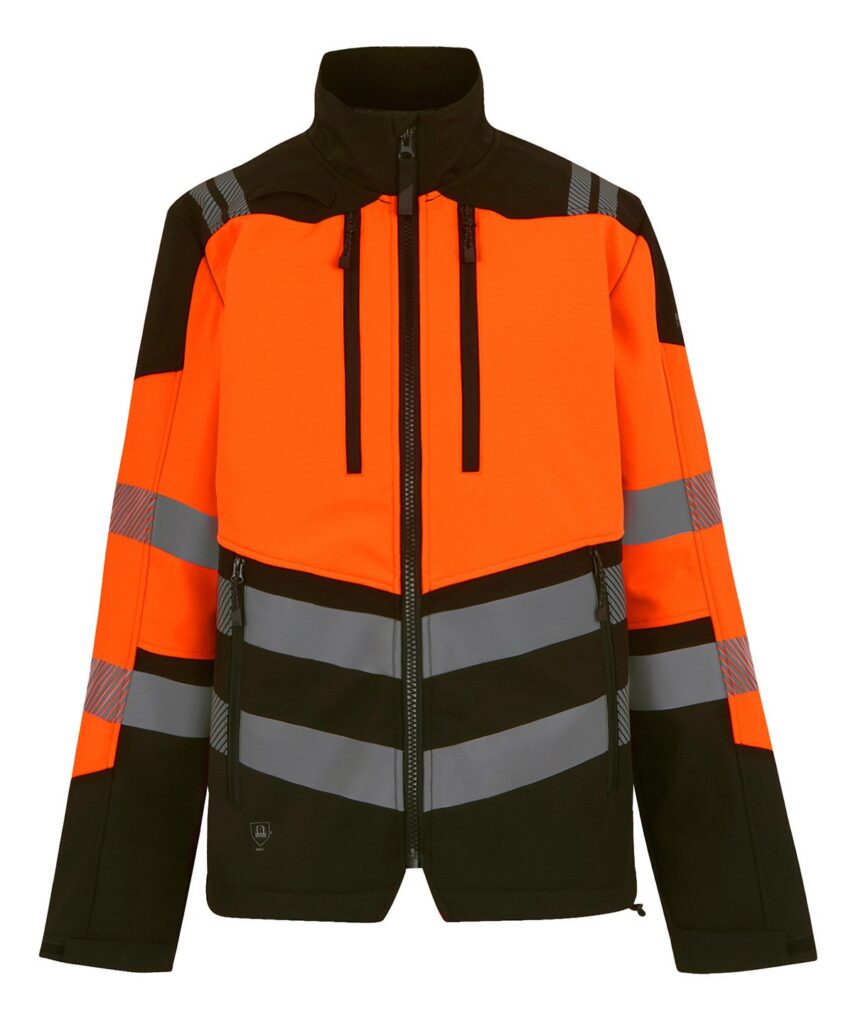 rg478_black_orange_ft2   pink pig print  hi vis x pro 3 layer softshell jacket class 2 flat orange front