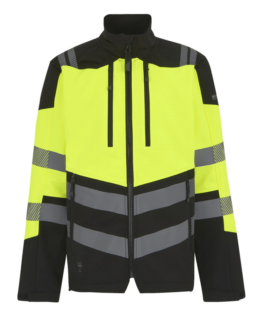 rg478_black_yellow_ft2   pink pig print  hi vis x pro 3 layer softshell jacket class 2 flat yellow front