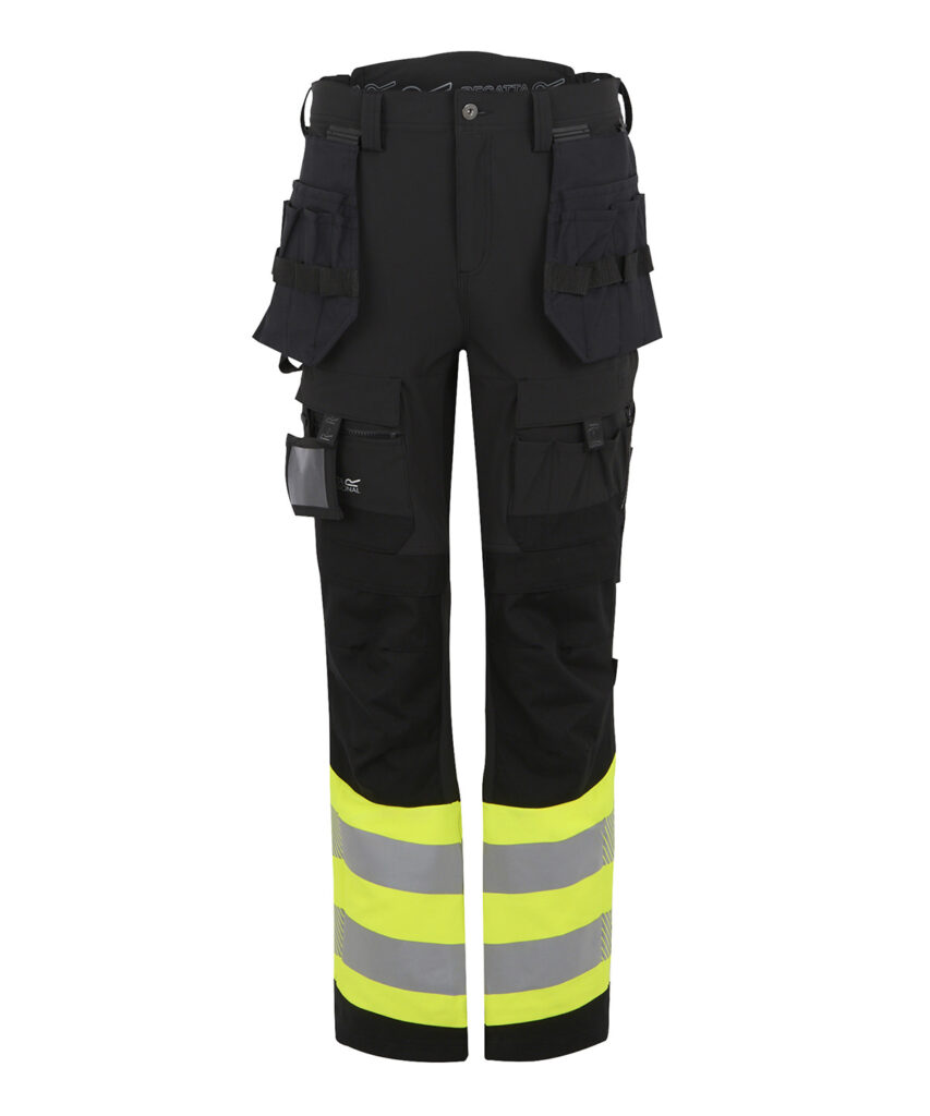 rg480_black_yellow_ft2   pink pig print  hi vis x pro stretch holster trousers class 1 yellow